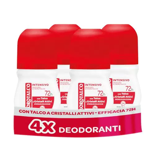 Borotalco Deodorante Roll-on Intensivo con Talco Attivo, 72h Efficacia Senza Alcool