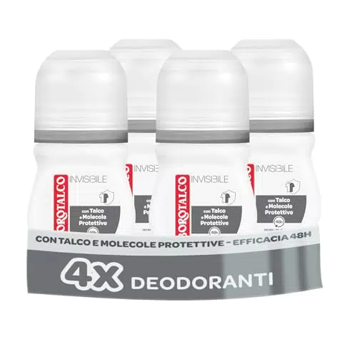 Borotalco Deodorante Roll-On Invisibile al Talco, Effetto Barriera, 48h Senza Alcool