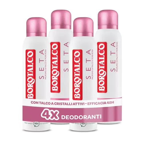 Borotalco Deodorante Spray Seta, Talco a Cristalli Attivi, 48h Protezione Asciutta