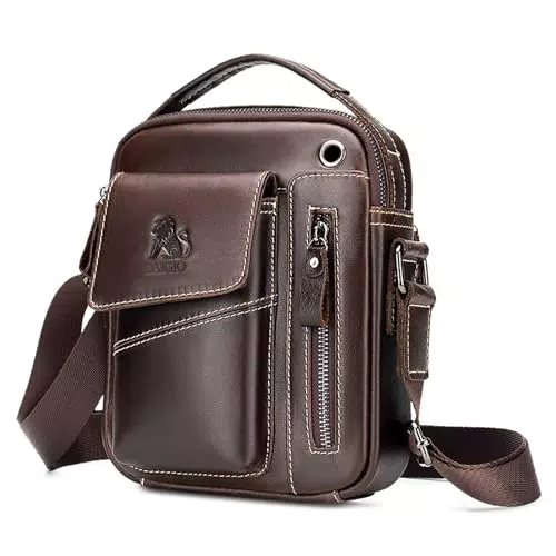 Borsello Uomo in Vera Pelle - Borsa a Tracolla Casual per iPad e Viaggio