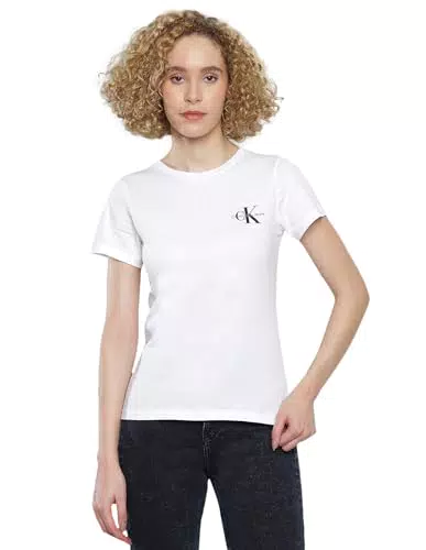 Calvin Klein Maglietta Slim Tee Monologo a Maniche Corte per Donna