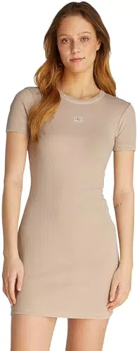 Calvin Klein Abito Aderente Washed Woven Label Rib Dress J20J225265 per Donna