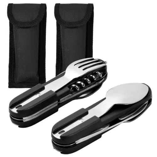 Dokeno Posate Campeggio Pieghevoli in Acciaio Inox con Borsa Oxford