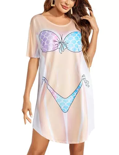 Ekouaer Copricostume Donna Mare Sexy Bikini Cover Up per Spiaggia Party Vacanze Beachwear T-Shirt Fun