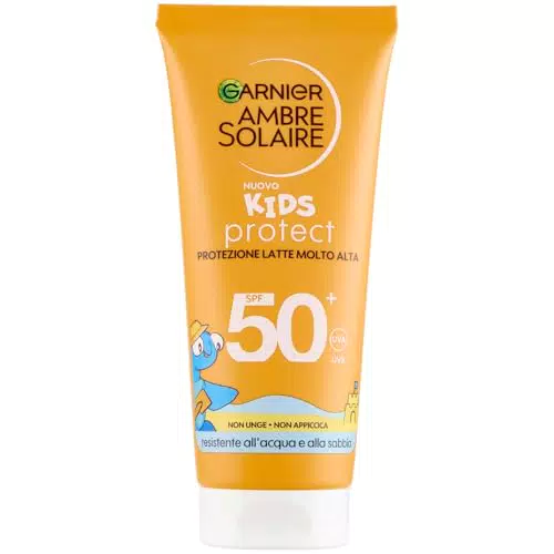 Garnier Ambre Solaire Kids Protect Latte SPF50+ Resistente all'Acqua e alla Sabbia