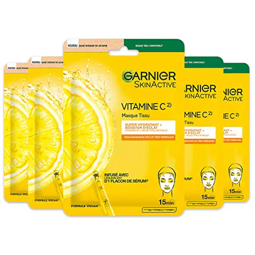 GARNIER Skin Active - Mascherine in tessuto con vitamina C e acido ialuronico