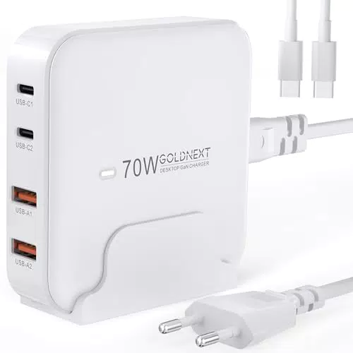 GOLDNEXT Caricatore USB C Multiplo 4-Port GaN per Laptop e Dispositivi Apple/Samsung