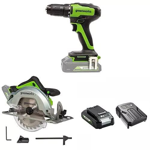Greenworks Trapano Brushless GD24DD35 e Sega Circolare GD24KS 24V con Garanzia 3 Anni