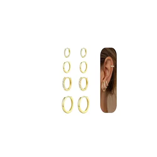 Habselikob Orecchini in Oro con Zirconi per Multipli Piercing e Creole