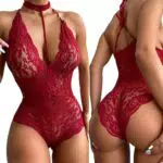 Hanaoops Lingerie Donna Sexy Intima da Notte Scollo a V Pizzo Erotico Sleepwear Trasparente Halter Teddy Babydoll Cattivo Un Pezzo Abbigliamento Erotico Nuovo Sexy Body Intima Floreale