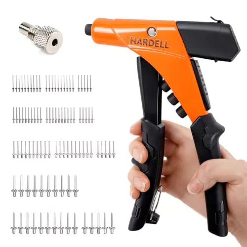 HARDRELL Rivettatrice Manuale con Testine Intercambiabili per Metallo, Legno e Plastica