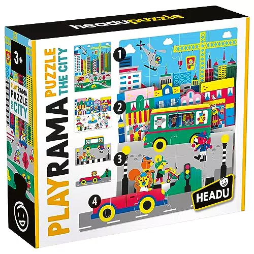 HEADU Playrama Puzzle The City - Puzzle Educativo per Bambini dai 3 agli 8 anni