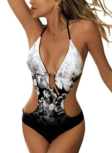 Heekpek Costume Intero da Donna Push Up Halter con Nappe di Metallo Retro