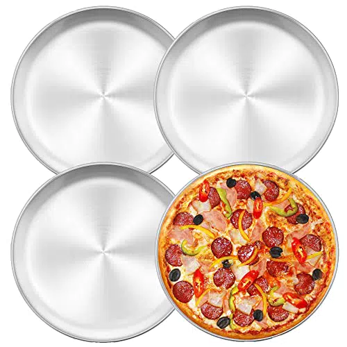 Herogo Teglie rotonde in acciaio inox per forno, cuocere e servire pizze