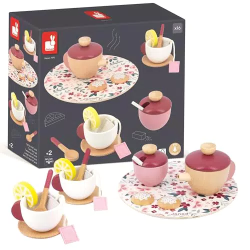 Janod Servizio da Tè Twist - Giocattolo in Legno per Bambini dai 2 Anni - J06631
