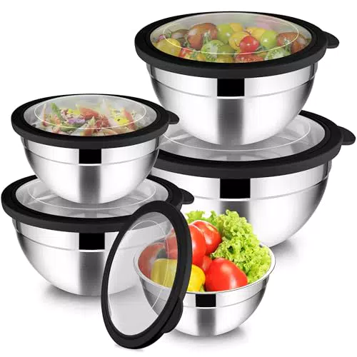 Joyfair Set di ciotole in acciaio inox con coperchio trasparente