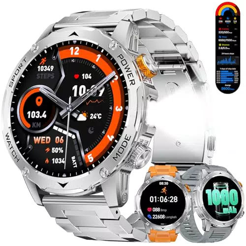 LIGE Smartwatch Uomo con Torcia LED, Chiamata Bluetooth, IP68, Monitoraggio Salute