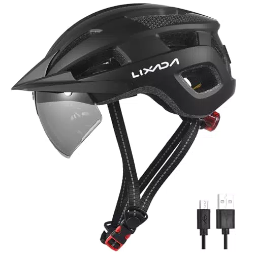 Lixada Casco da bicicletta con luce e visiera per uomo, donna e bambino