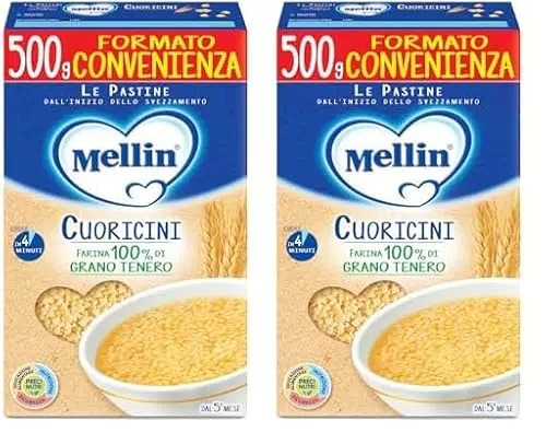 Mellin Cuoricini - Pastina per Bambini con Vitamina B1 da 5 Mesi in Suo Alimento