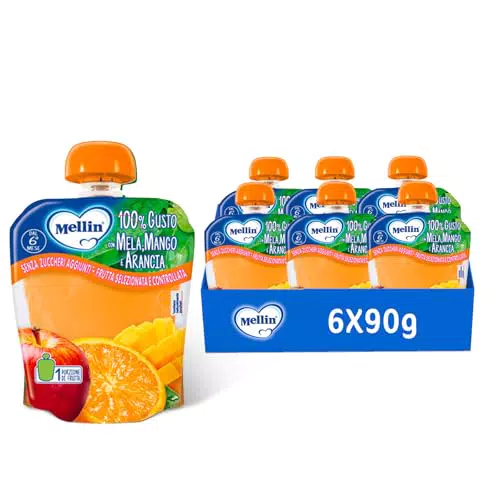 Mellin Pouch Merenda Frutta 100% Mela, Mango e Arancia