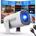 Mini Proiettore 4K con WiFi 6, Bluetooth e Android TV OS - Proiettore con Auto Keystone e Altoparlanti Stereo