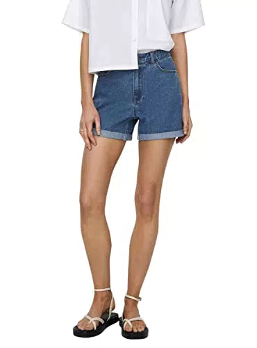 Only ONLVEGA Life HW Mom Shorts Noos Pantalocini, Media Blu Denim