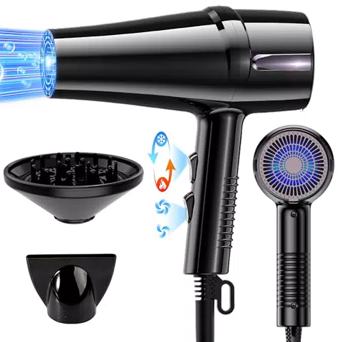 OYLCDI Asciugacapelli Professionale 2400W con Cura Ionica e Accessori Styling