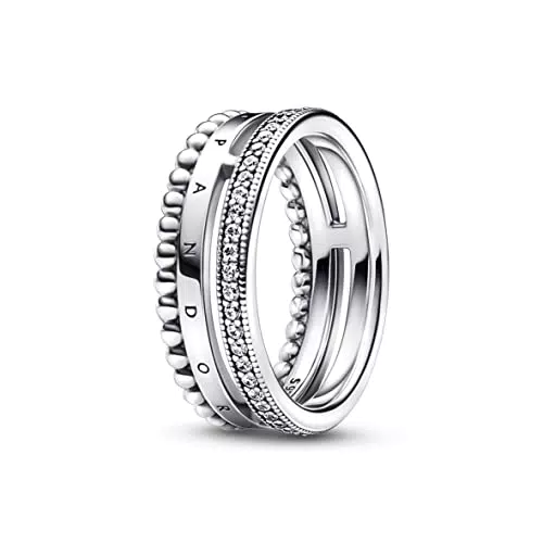 Pandora Anello Signature con logo in argento Sterling e zirconia cubica