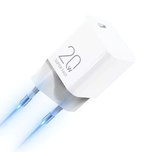 Apple Caricatore Rapido USB C 20W per iPhone 11, 12, 13, 14, 15, 16 Pro Max Mini SE