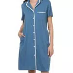 Quoboquo Camicia da Notte Donna in Cotone con Bottoni e Manica Corta