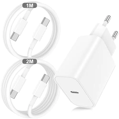 QZVOO Caricatore Rapido USB C per iPhone 15/16, 20W con Cavo da 1M e 2M