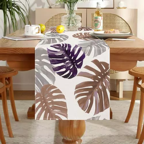 Ginkgo Biloba Runner da Tavolo in Lino Lavabile per Sala da Pranzo e Cucina