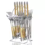 Set di posate dorate con supporto - Servizio per 6, cucina domestica