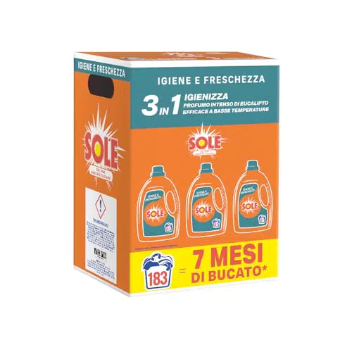 Sole Detersivo Lavatrice Liquido Igienizzante per Freschezza e Macchie