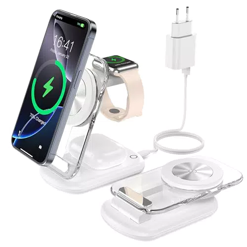 **CARICATORE Mag Safe 3 in 1 pieghevole per iPhone 15, IWatch Ultra 2, AirPods Pro**