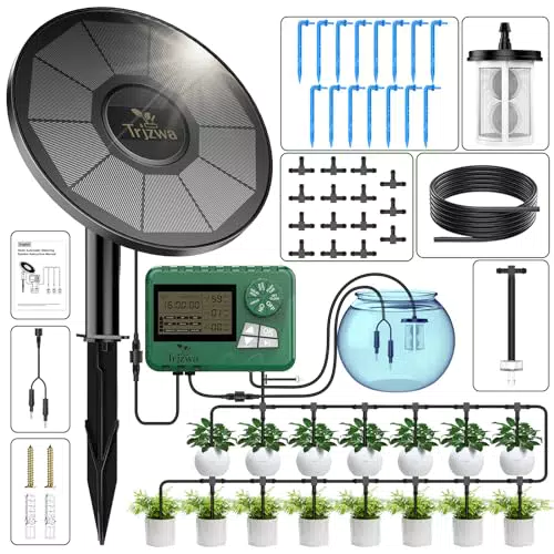 TRJZWA Kit di Irrigazione Solare Automatico con Timer per Giardino e Balcone