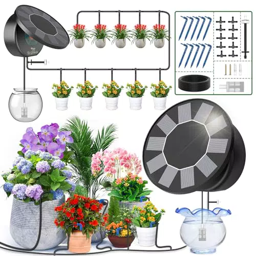TRJZWA Kit di Irrigazione Automatica Solare per Giardino con Programmi di Irrigazione