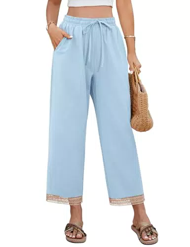 UMIPUBO Pantaloni Estivi Donna Leggeri in Cotone Palazzo Larghi Casual