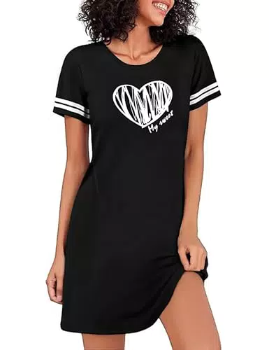 Uniexcosm Camicia da Notte Donna in Cotone Estiva a Maniche Corte con Stampa Cuore