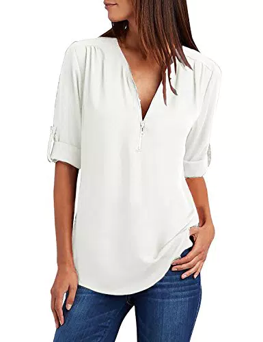 Yuson Girl Camicetta Manica Lunga Scollo a V Casual Elegante Tinta Unita