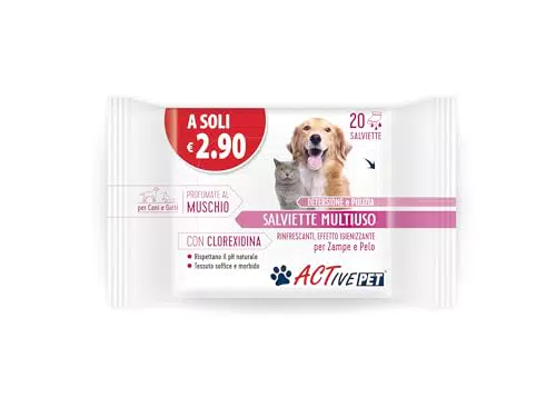 Active Pet Salviette Multiuso con Clorexidina per Cani e Gatti - Profumate al Muschio