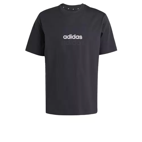 adidas Uomo Essentials Linear Single Jersey Tee, Dark Blue/White
