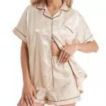 Atxnn Pigiama Donna in Raso Elegante Estivo a Maniche Corte con Bottoni