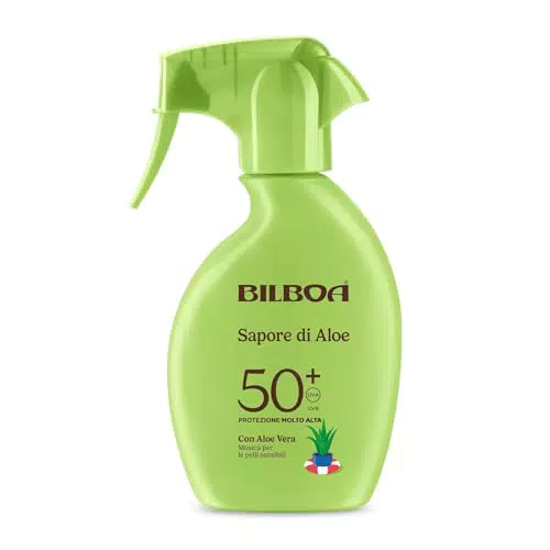 Bilboa Solare Sapore di Aloe SPF 50+ per Pelli Sensibili, Resistente all'Acqua