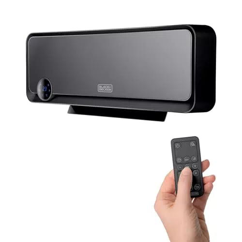 BLACK + DECKER BXWSH2000E - Termoventilatore ceramico da parete con telecomando e timer