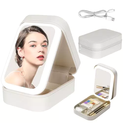 Ibridea Borsa Trucco da Viaggio con Specchio Illuminato e LED Portatile