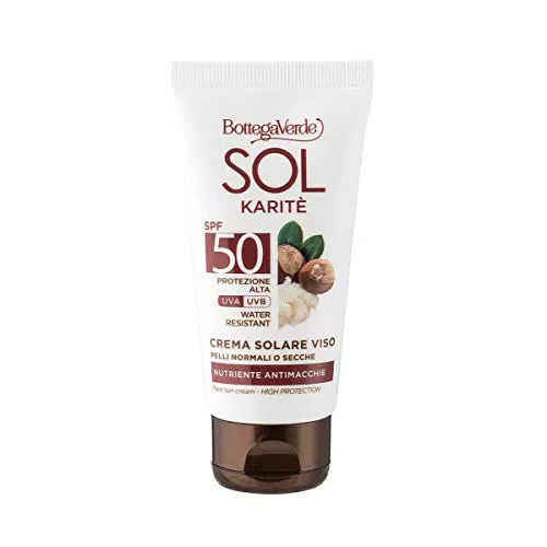 Bottega Verde Crema Solare Viso SPF 50 con Burro di Karitè per Pelli Secche
