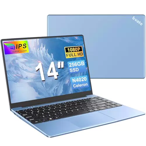 Bvate PC Portatile 14" Notebook Celeron N4020, Win 11, 256 GB, SSD espandibile