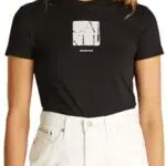 Calvin Klein T-Shirt Donna Maniche Corte con Grafica Frontale e Scollo Rotondo