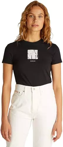 Calvin Klein T-Shirt Donna Maniche Corte con Grafica Frontale e Scollo Rotondo